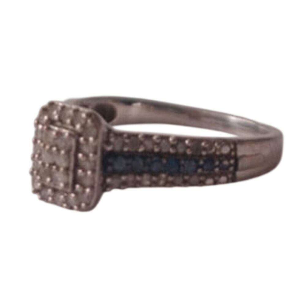 Vintage Sterling Silver Blue & White Diamond Halo Ring 1/3 TCW Size 7 - Picture 3 of 4